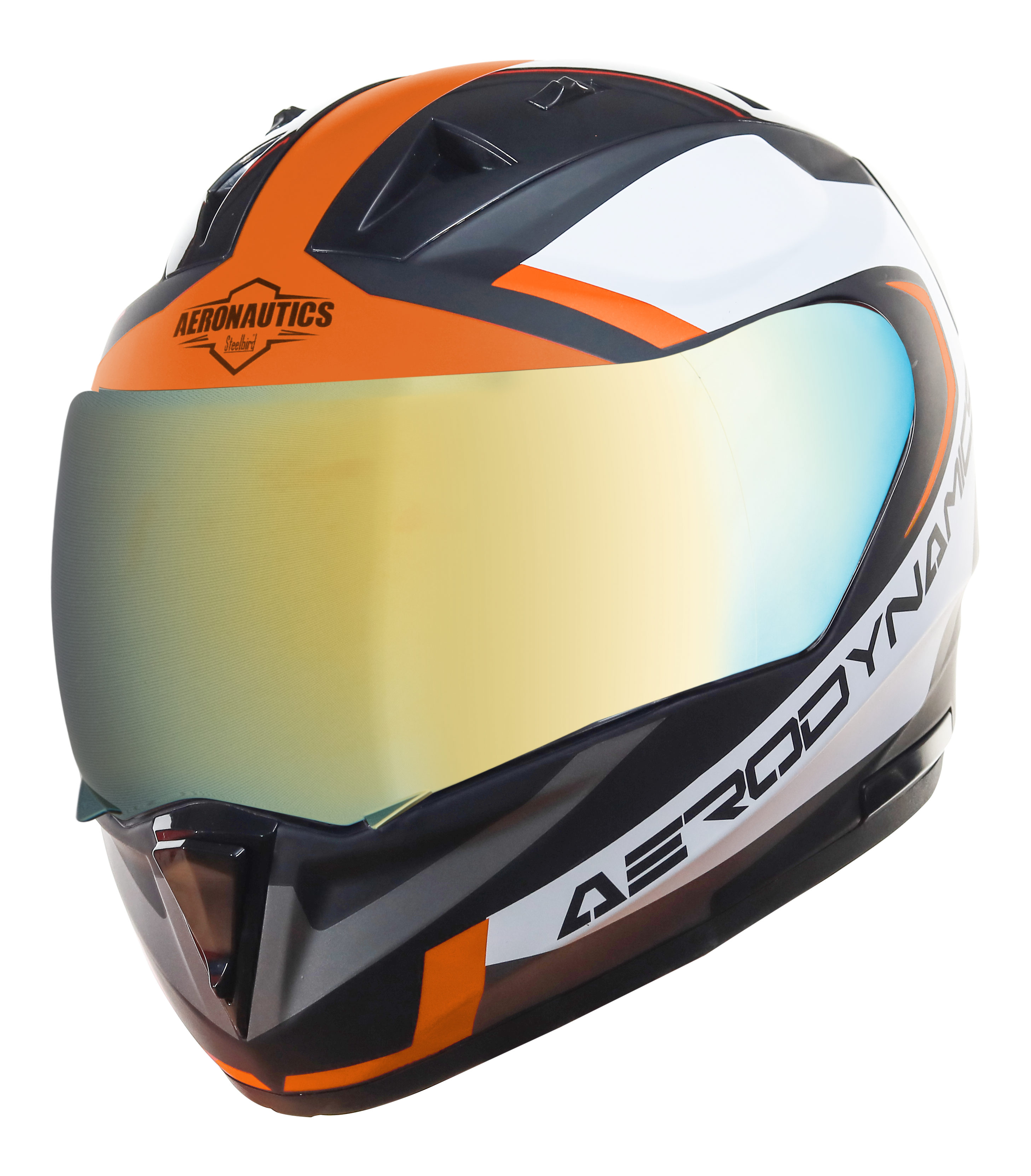 SA-1 Aerodynamics Mat Black With Orange(Fitted With Clear Visor Extra Gold Chrome Visor Free)